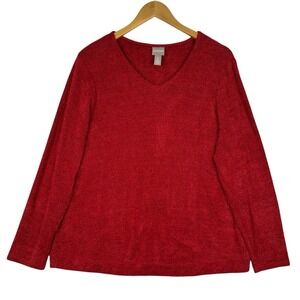 Chicos Red Textured Sweater‎ V Neck Soft Eyelash Knit Valentine Cozy Romantic